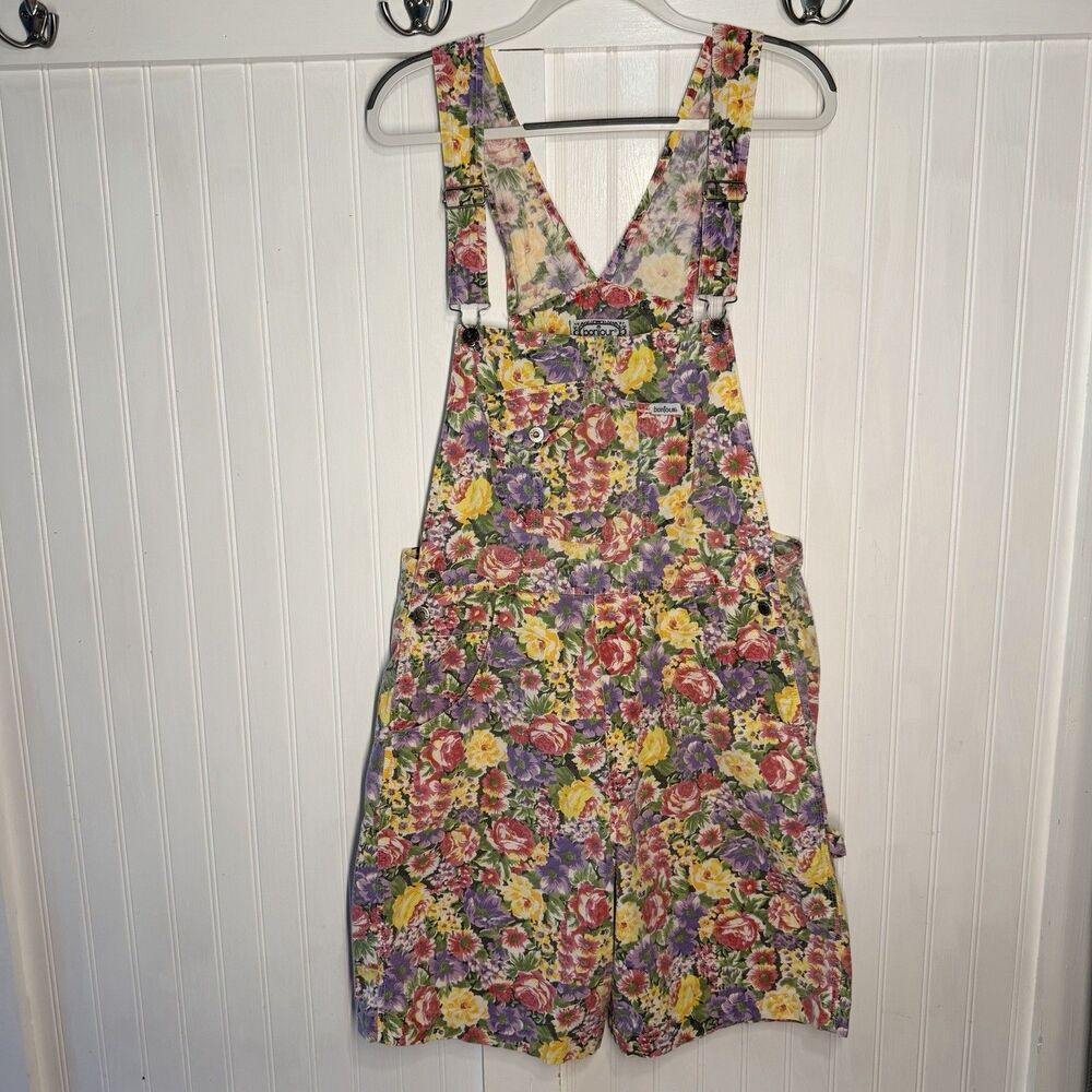Vtg 90s Bonjour Shortalls Women’s L Cottagecore Floral Cotton Overall Shorts Y2K